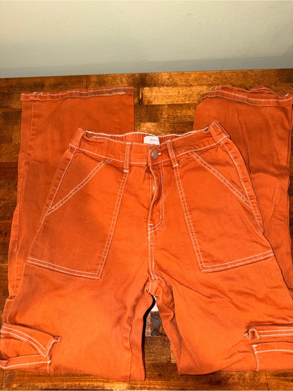 Forever 21 Orange Straight-Leg Utility Jeans